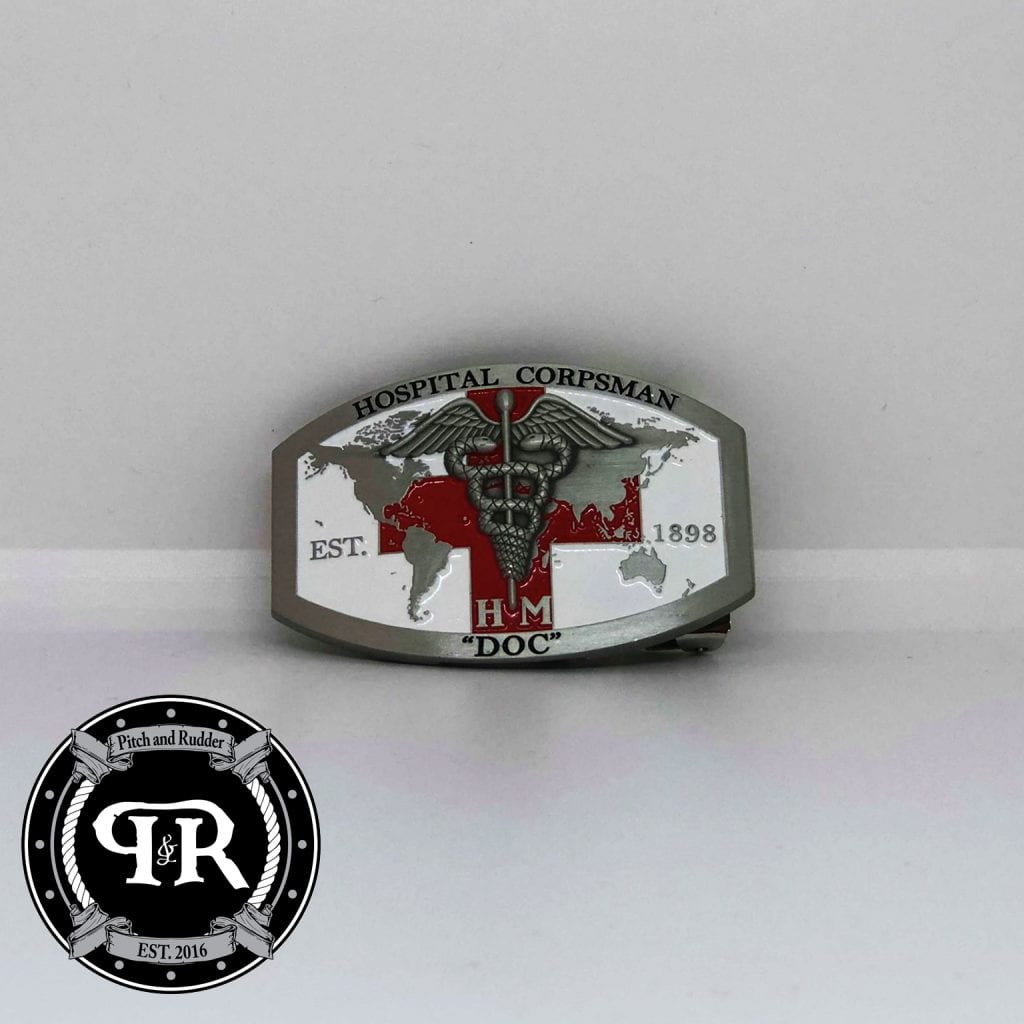 Pitch and Rudder Navy Enlisted HM Custom Belt buckle Silver