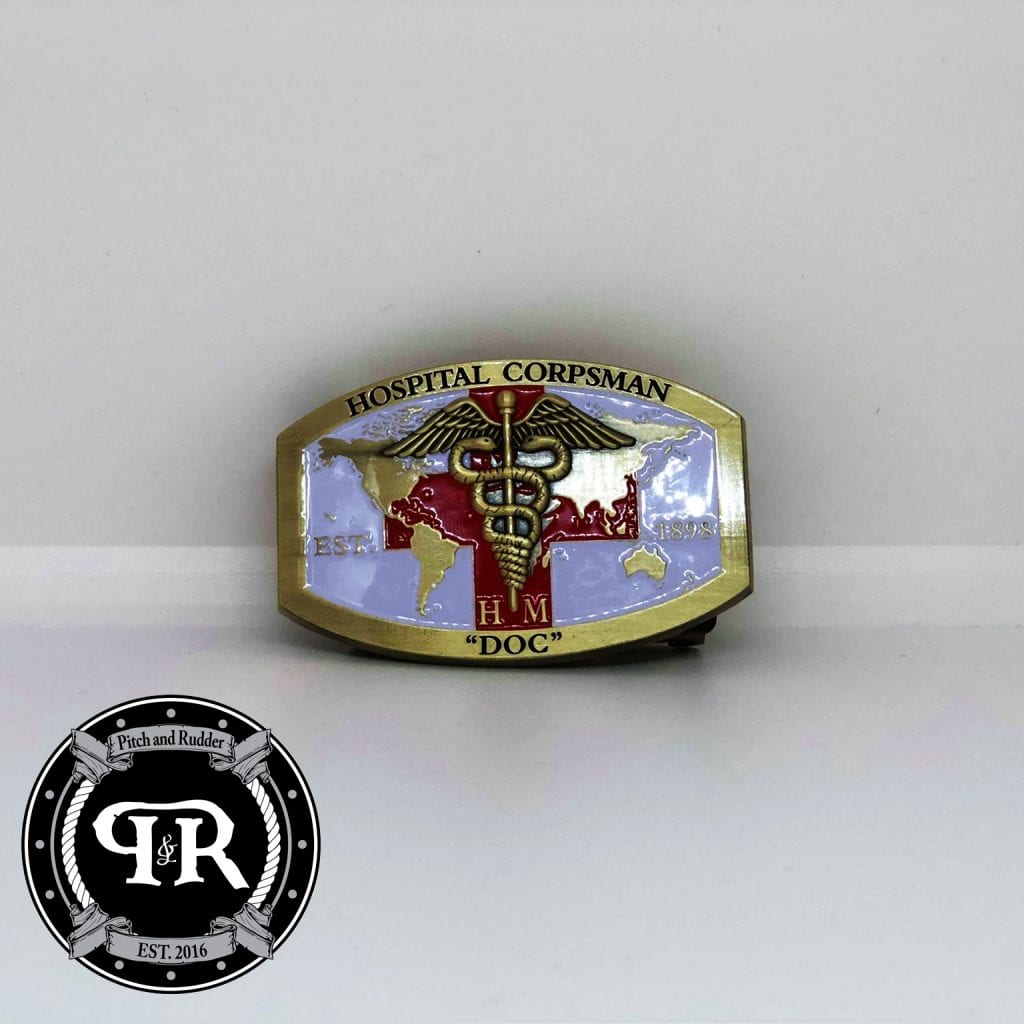Pitch and Rudder Navy Enlisted HM Custom Belt buckle Gold